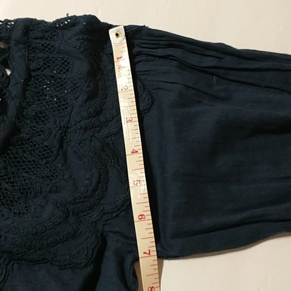 Free People Santa Paula Navy blue long sleeve blouse women size XS